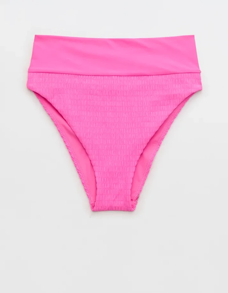 Aerie Smocked High Cut Cheeky Bikini Bottom
