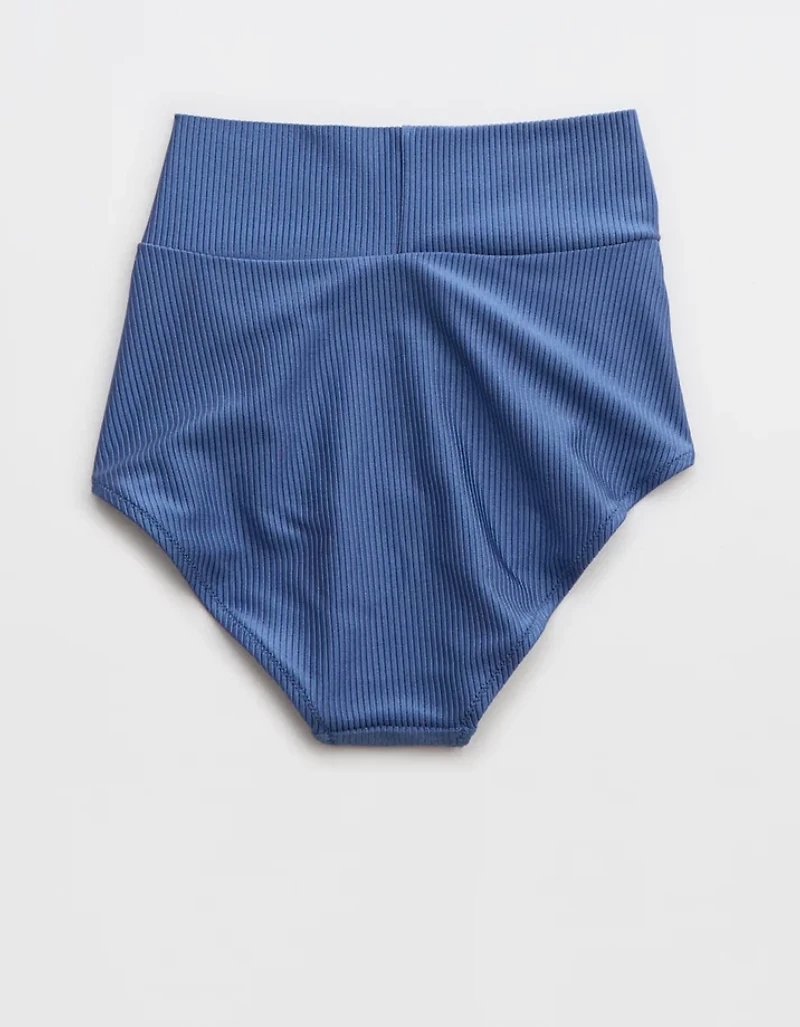 Aerie Shine Rib Crossover High Waisted Bikini Bottom