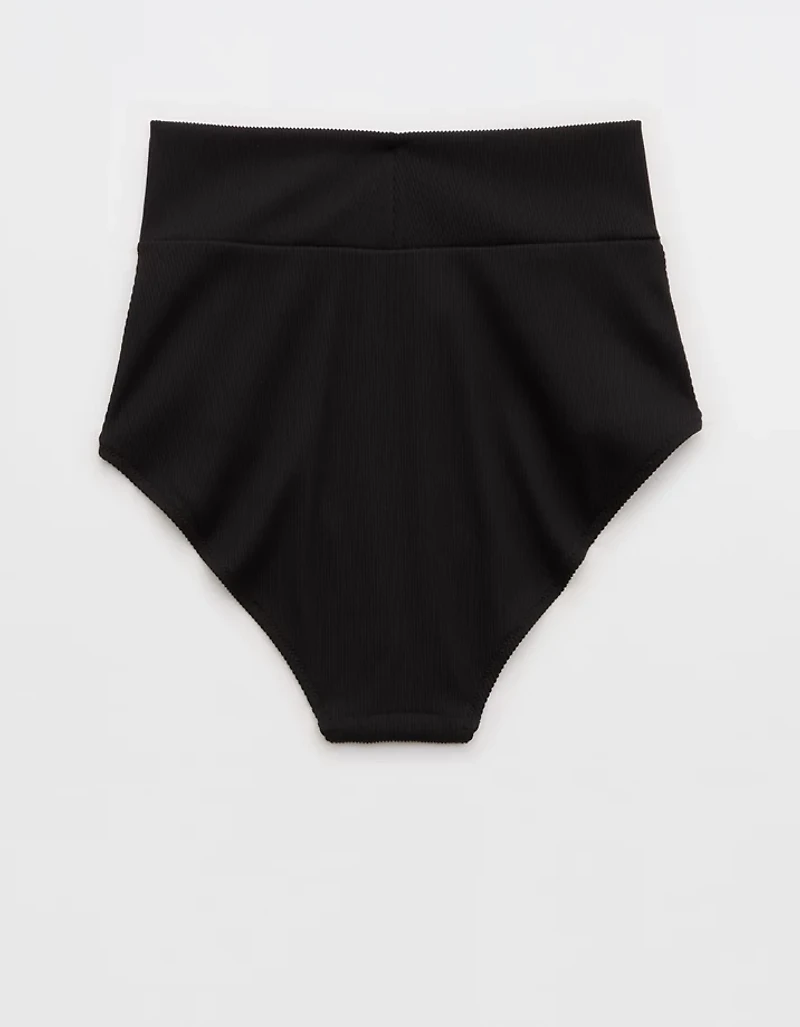 Aerie High Rise Full Coverage Crossover Ribbed Bikini Bottom