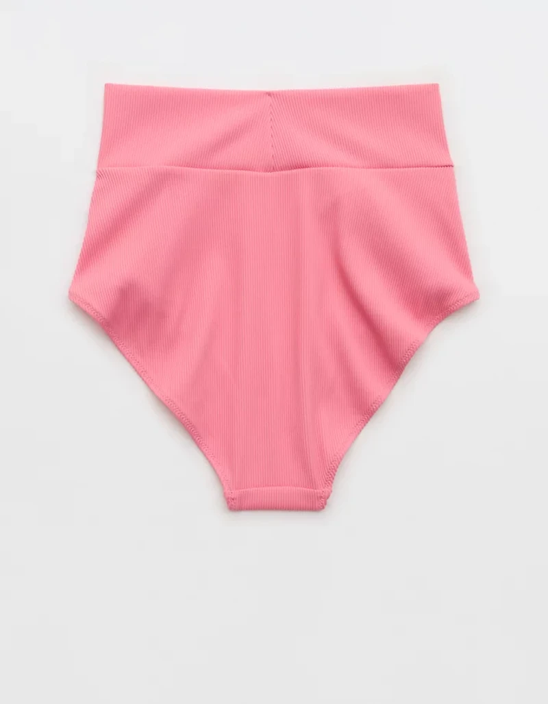 Aerie High Rise Full Coverage Crossover Ribbed Bikini Bottom