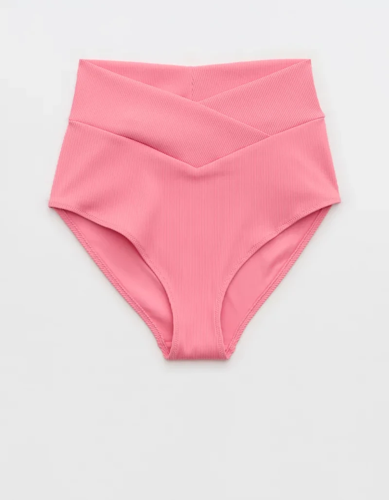Aerie High Rise Full Coverage Crossover Ribbed Bikini Bottom