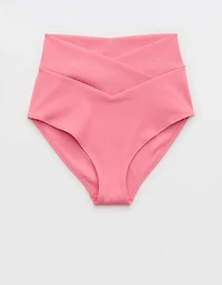 Aerie High Rise Full Coverage Crossover Ribbed Bikini Bottom