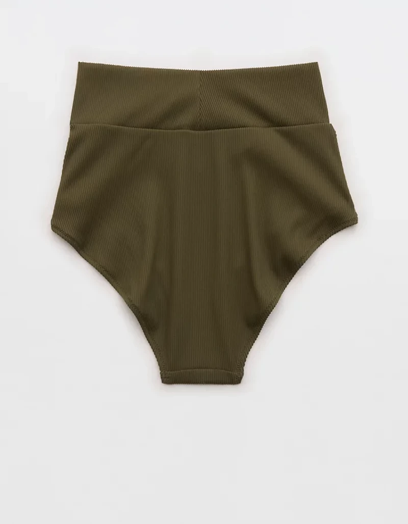 Aerie High Rise Full Coverage Crossover Ribbed Bikini Bottom