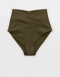 Aerie High Rise Full Coverage Crossover Ribbed Bikini Bottom