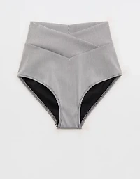 Aerie Ribbed High Waisted Full Coverage Crossover Bikini Bottom