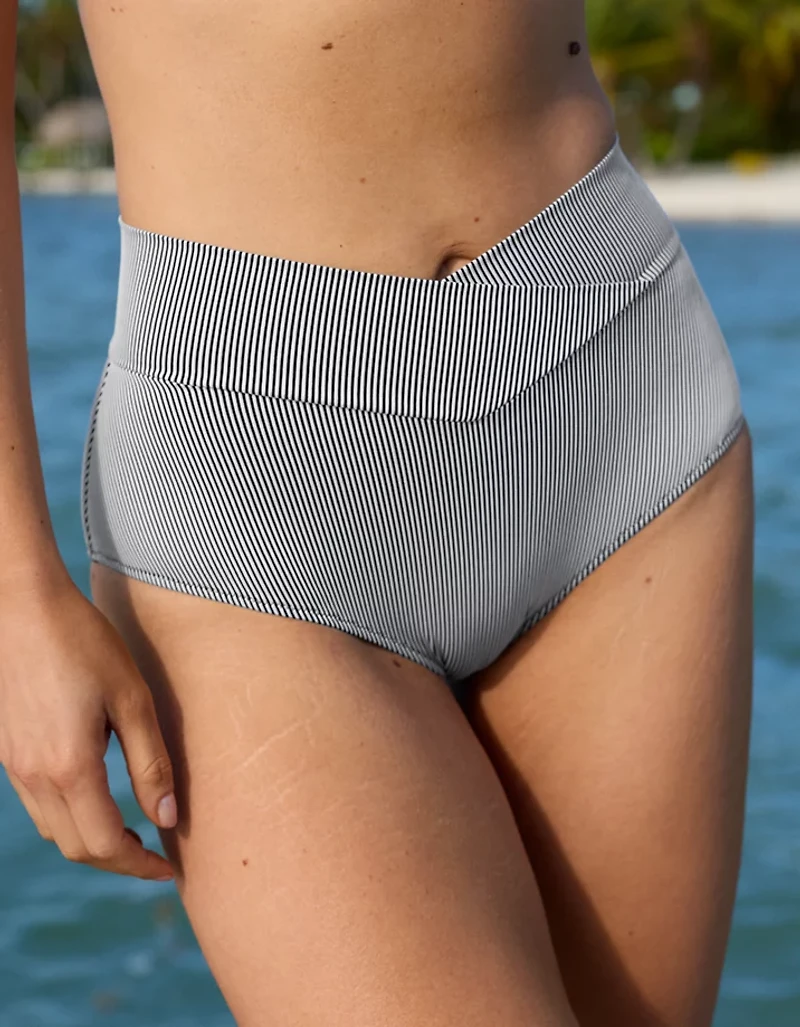 Aerie Ribbed High Waisted Full Coverage Crossover Bikini Bottom