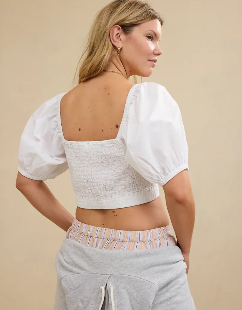 Aerie Puff Sleeve Square Neck Top
