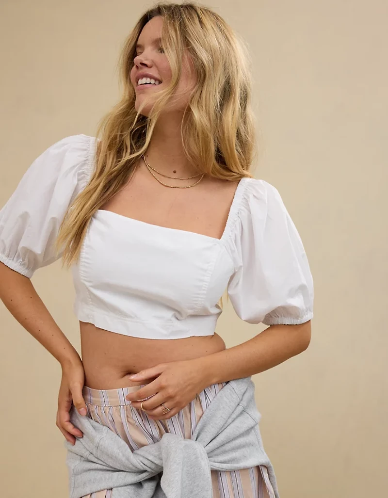 Aerie Puff Sleeve Square Neck Top