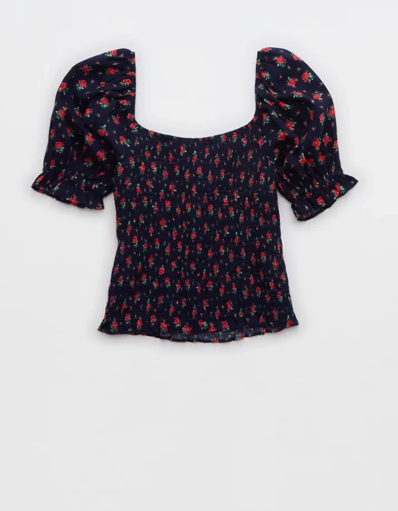 Aerie Puff Sleeve Smocked Top