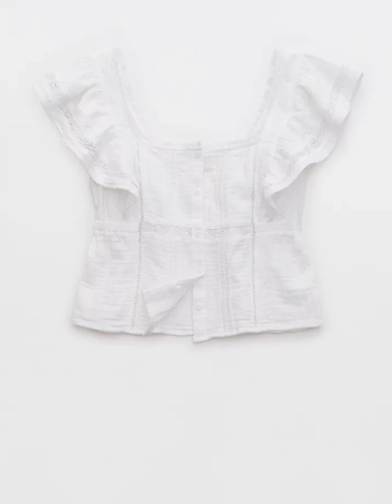 Aerie Button Front Ruffle Sleeve Top