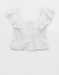 Aerie Button Front Ruffle Sleeve Top