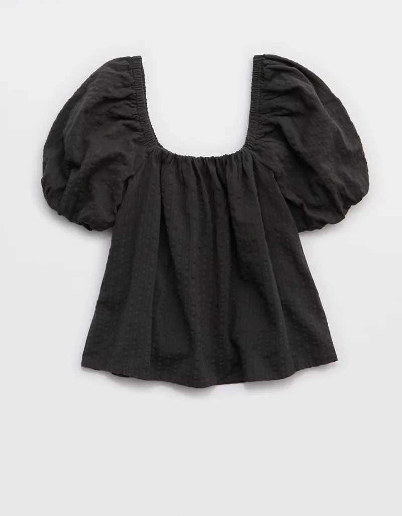 Aerie Seersucker Puff Sleeve Top