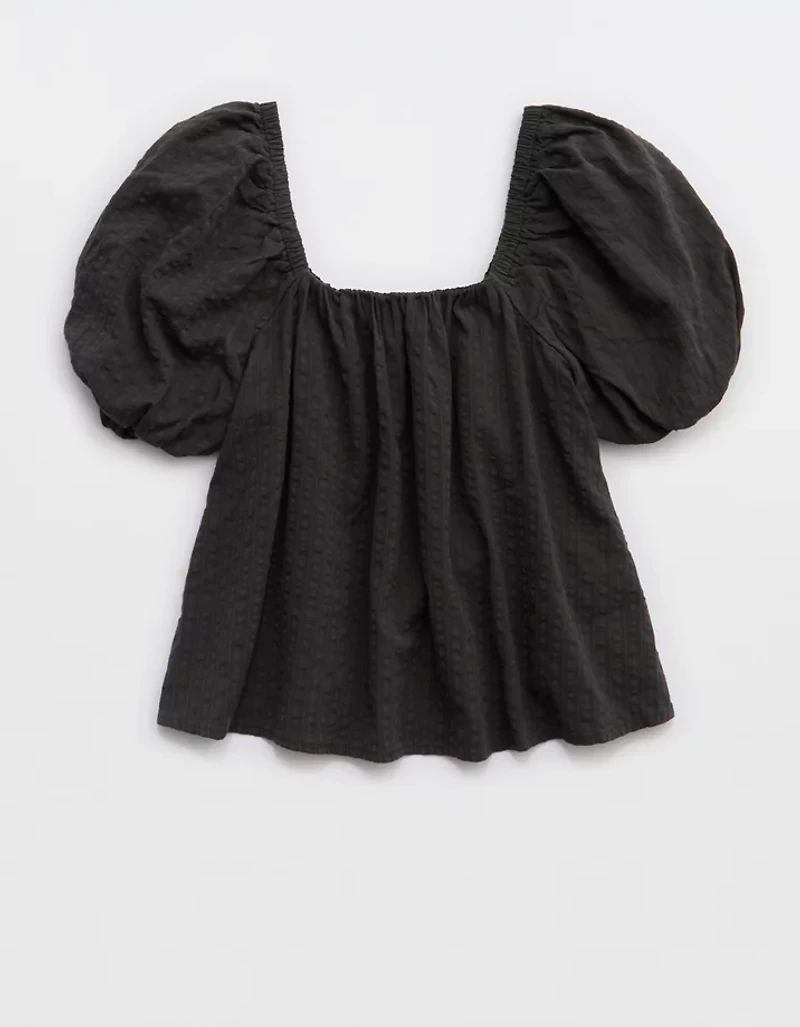 Aerie Seersucker Puff Sleeve Top