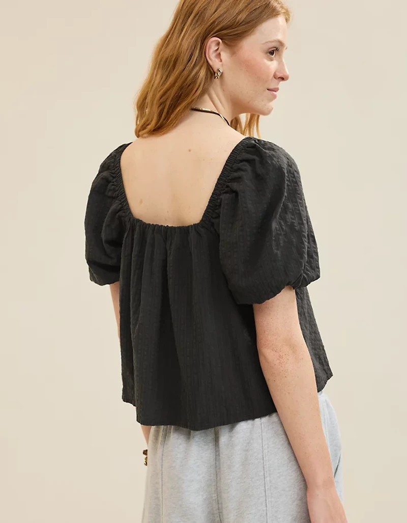 Aerie Seersucker Puff Sleeve Top