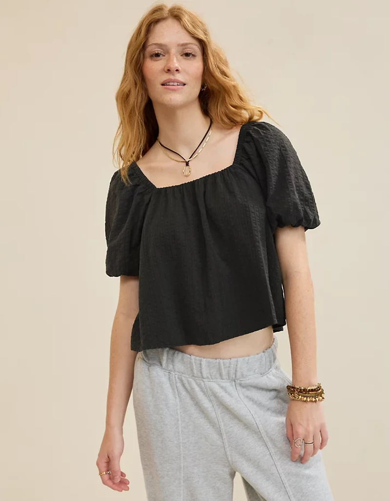 Aerie Seersucker Puff Sleeve Top