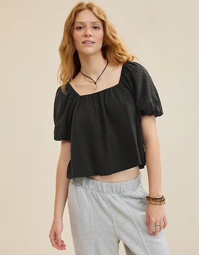 Aerie Seersucker Puff Sleeve Top