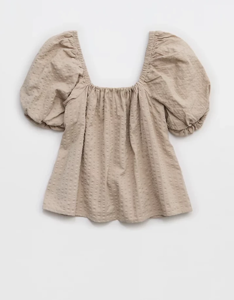 Aerie Seersucker Puff Sleeve Top