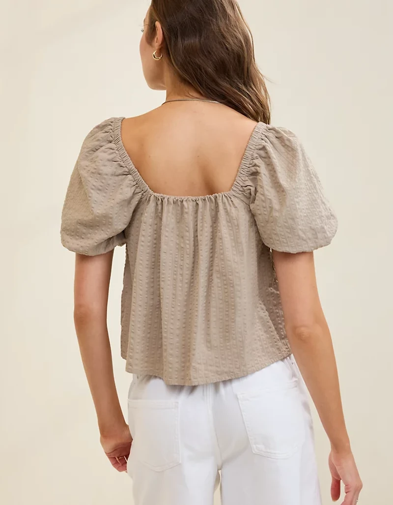 Aerie Seersucker Puff Sleeve Top