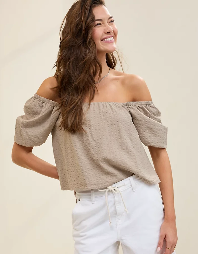 Aerie Seersucker Puff Sleeve Top