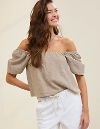 Aerie Seersucker Puff Sleeve Top
