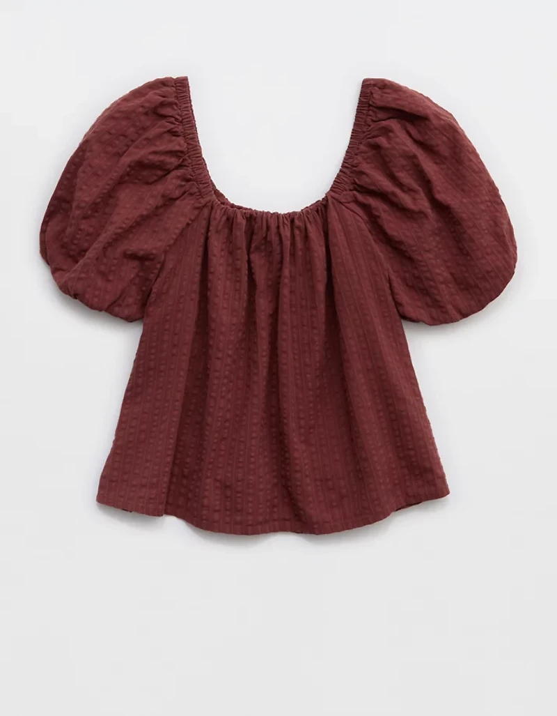 Aerie Seersucker Puff Sleeve Top