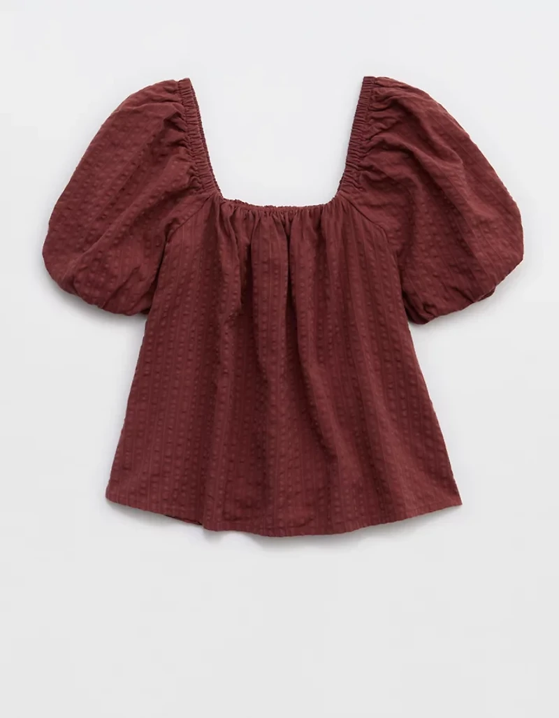 Aerie Seersucker Puff Sleeve Top