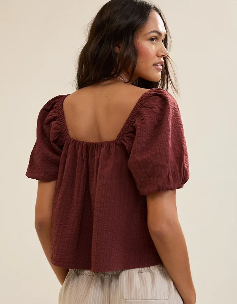 Aerie Seersucker Puff Sleeve Top