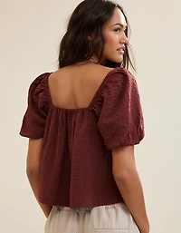 Aerie Seersucker Puff Sleeve Top
