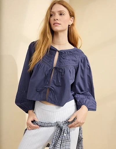 Aerie Long Sleeve Tie Front Top