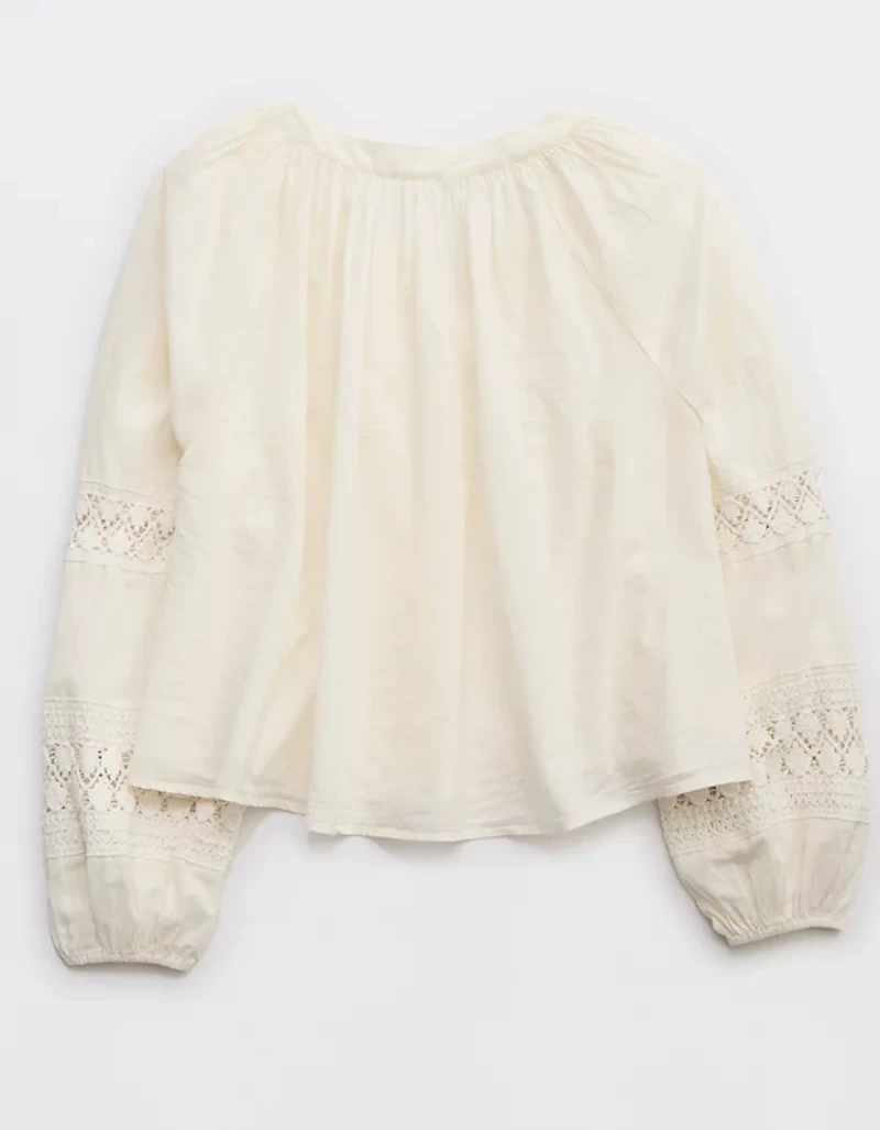 Aerie Long Sleeve Crochet Button Down Shirt