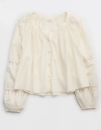 Aerie Long Sleeve Crochet Button Down Shirt