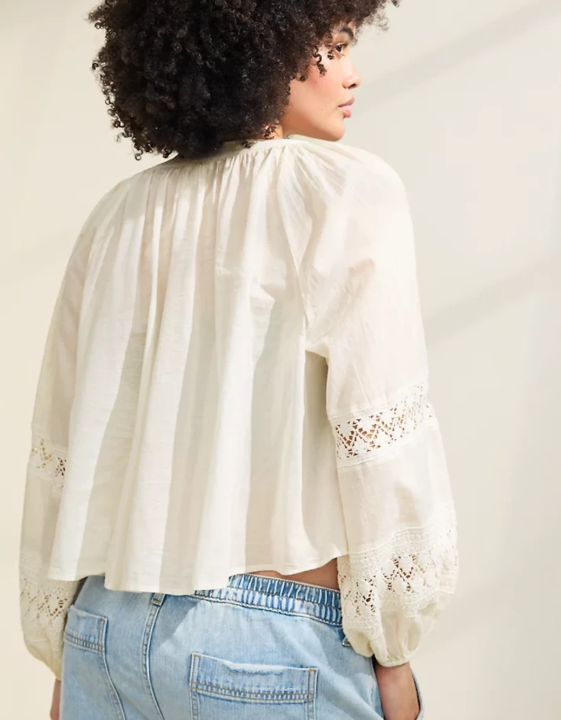 Aerie Long Sleeve Crochet Button Down Shirt