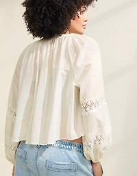 Aerie Long Sleeve Crochet Button Down Shirt