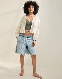 Aerie Long Sleeve Crochet Button Down Shirt