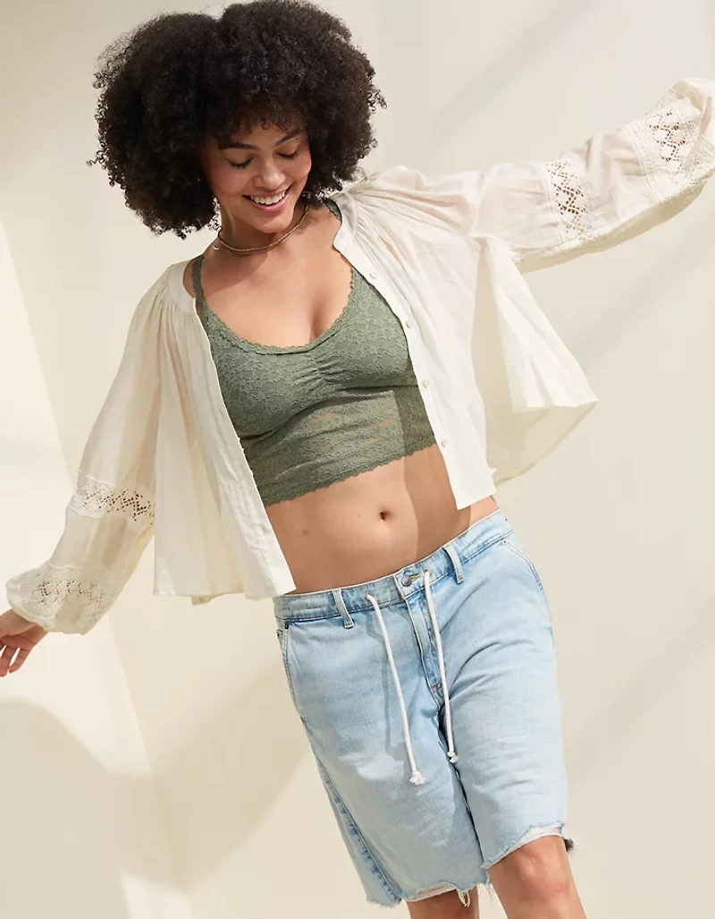 Aerie Long Sleeve Crochet Button Down Shirt