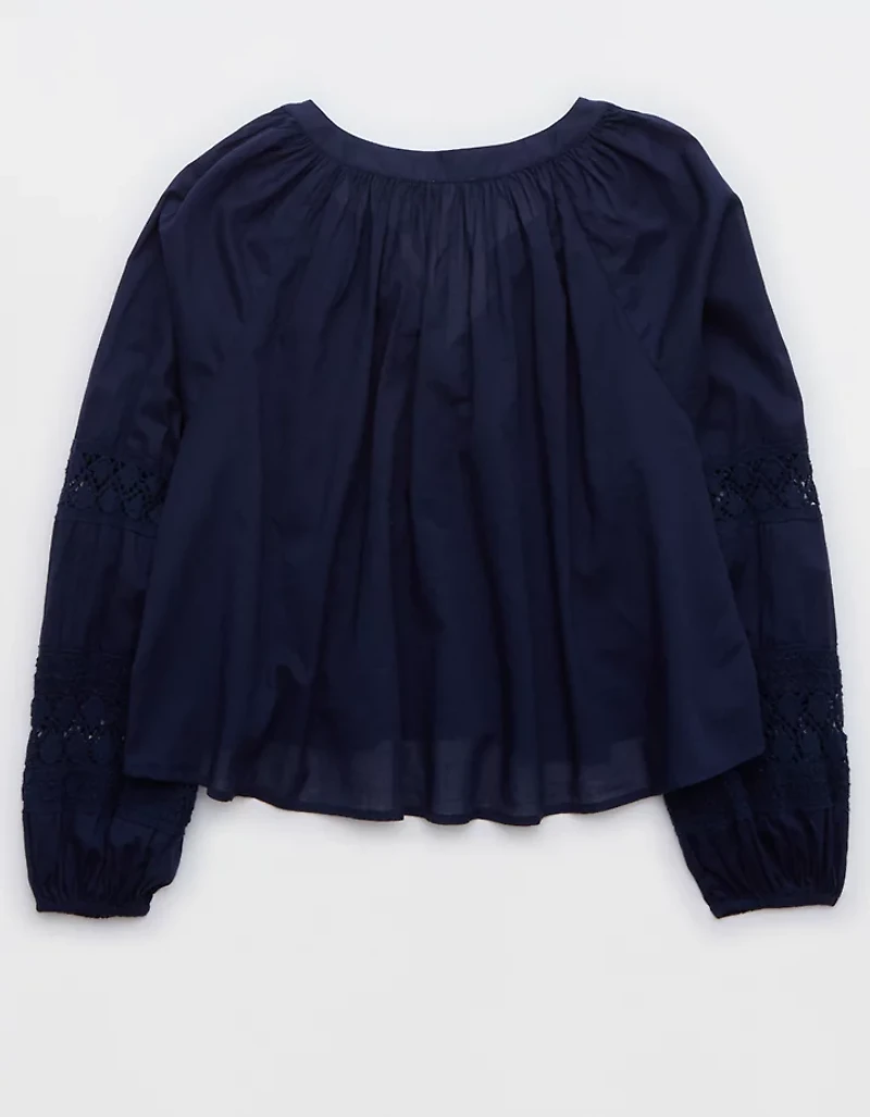 Aerie Long Sleeve Crochet Button Down Shirt