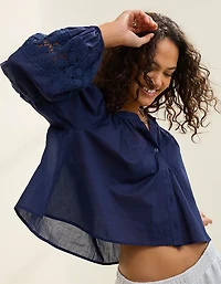 Aerie Long Sleeve Crochet Button Down Shirt