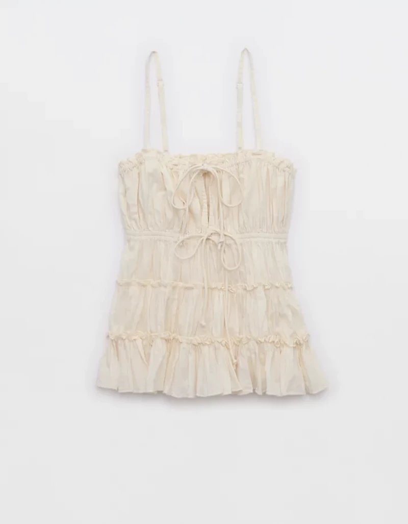 Aerie Tie Front Tiered Tank Top