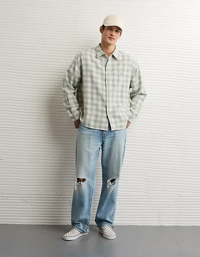AE Boxy Fit Textured Flannel Shirt