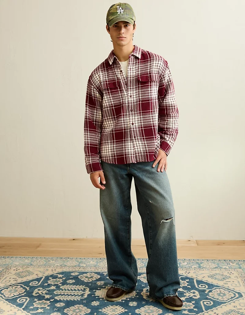 AE Relaxed Fit Textured Flannel Shirt