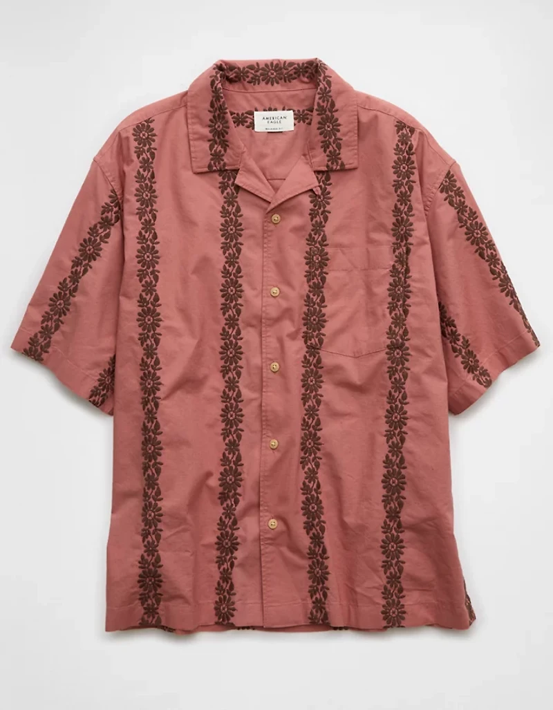 AE Poolside Linen-Blend Printed Button-Up Shirt