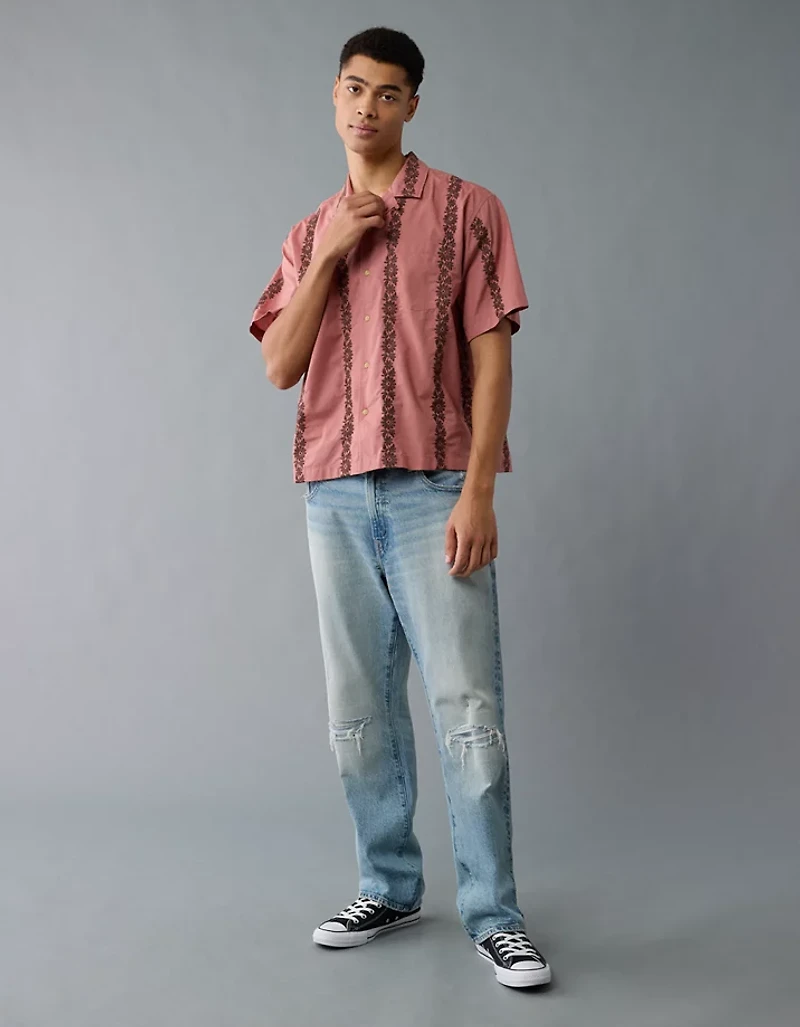 AE Poolside Linen-Blend Printed Button-Up Shirt