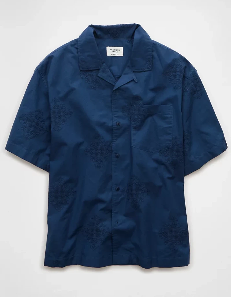 AE Poolside Linen-Blend Button-Up Shirt