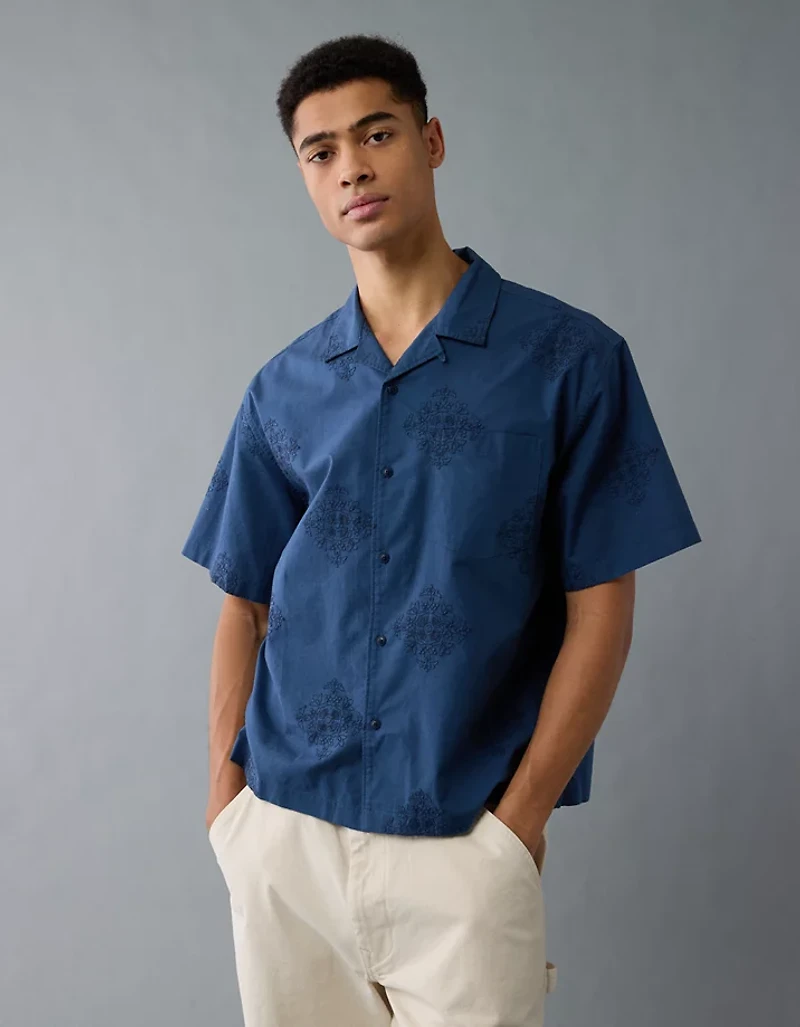 AE Poolside Linen-Blend Button-Up Shirt