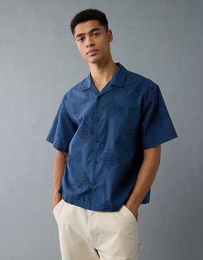AE Poolside Linen-Blend Button-Up Shirt