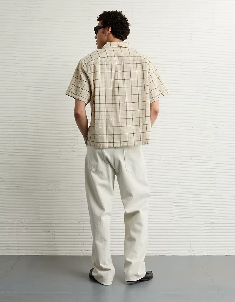 Chemise en mélange de lin bord la piscine à carreaux AE