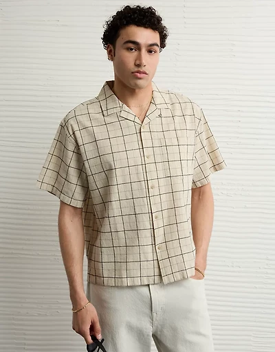 Chemise en mélange de lin bord la piscine à carreaux AE