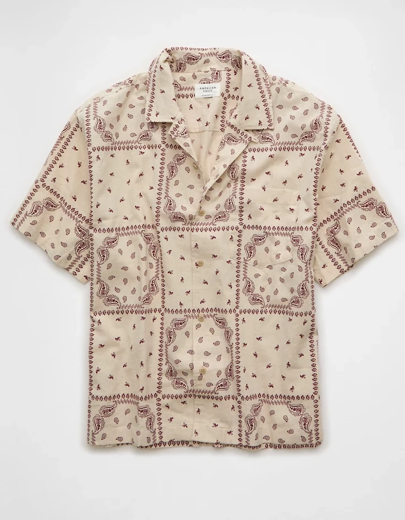 Chemise à imprimé en mélange de lin bord la piscine AE
