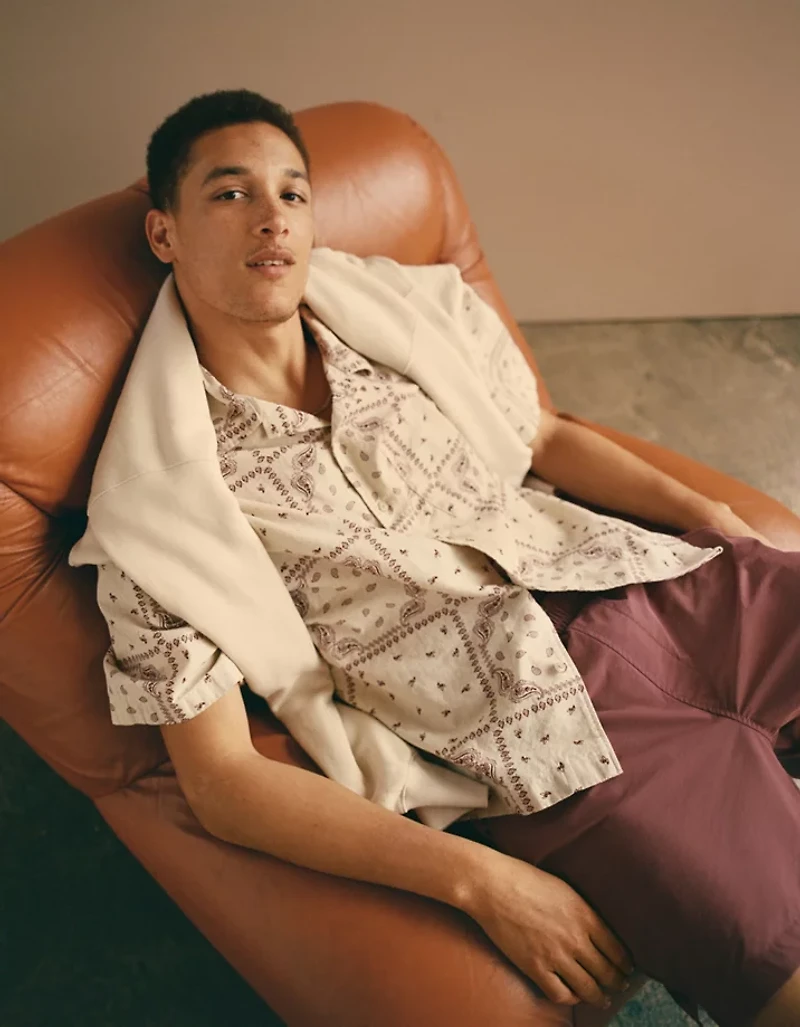 Chemise à imprimé en mélange de lin bord la piscine AE