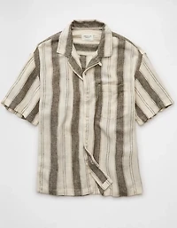 Chemise rayée boutonnée en mélange de lin Bord la piscine AE